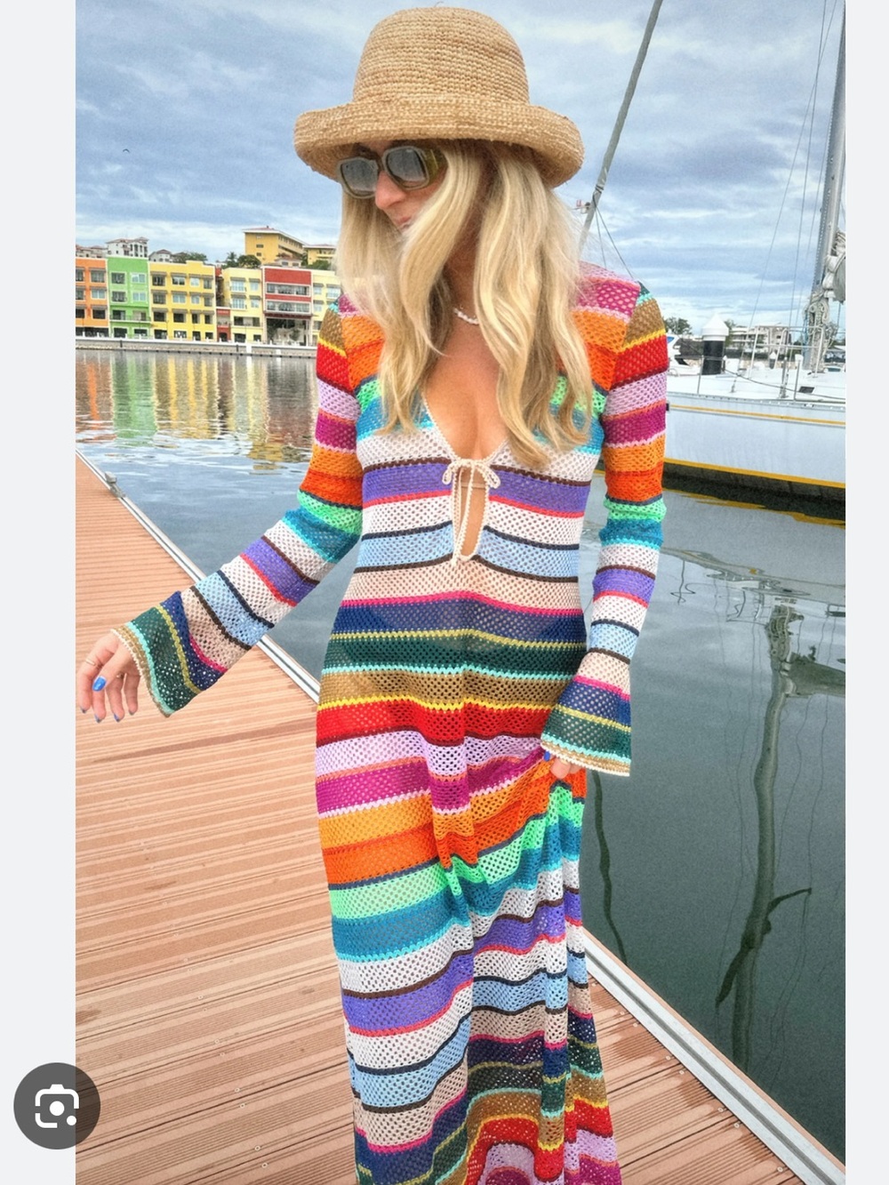 Show Me Your Mumu Rainbow Striped Crochet Maxi Dress